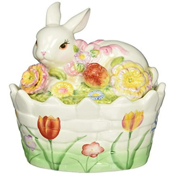 Cosmos 10444 Fine Porcelain Bunny Candy Box, 6-5/8-Inch, White