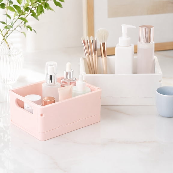 DINHEAROM 4Pcs Small Plastic Basket Foldable Storage Bins for Desktop Cosmetics Assorted Color
