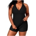 thumbnail image 3 of XUNKUSGA Plus Size Women's Tankini Swimsuits Fashion V Neck Halter Swimsuit for Women Classic Soild Color Flowy Swim Tops with Boy Shorts for Beach,Black,XL, 3 of 9