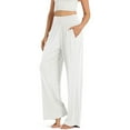 thumbnail image 2 of Alsol Lamesa Womens Activewear Wide Leg Pants High Waist Daily Wear Beach Trousers Cotton Linen Pants with Pockets White S, 2 of 6