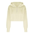 thumbnail image 4 of XPMWRP Women's Crop Half Zip Hoodie Sweatshirts Solid Color Long Sleeve Casual Pullover Fall Winter Warm Fashion Sweatshirts with Pockets Beige L, 4 of 8