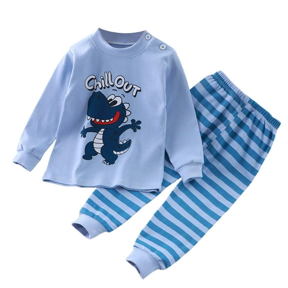 Gubotare Boys Long Sleeve Pajamas Boys Pajamas Printed Pjs Toddler 2 Piece Sleepwear Kids Clothes Set Size 12 18 Months (Sky Blue,12-18 Months)