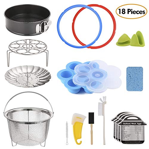 18-Piece Pressure Cooker Accessories Set for Instant Pot 6 Qt, Steamer Basket, Nonstick Springform Pan, Egg Steam Rack, Egg Bites Mold, Mini Mitt, Sealing Rings, Magnetic Cheat Sheets, Cleaning Set