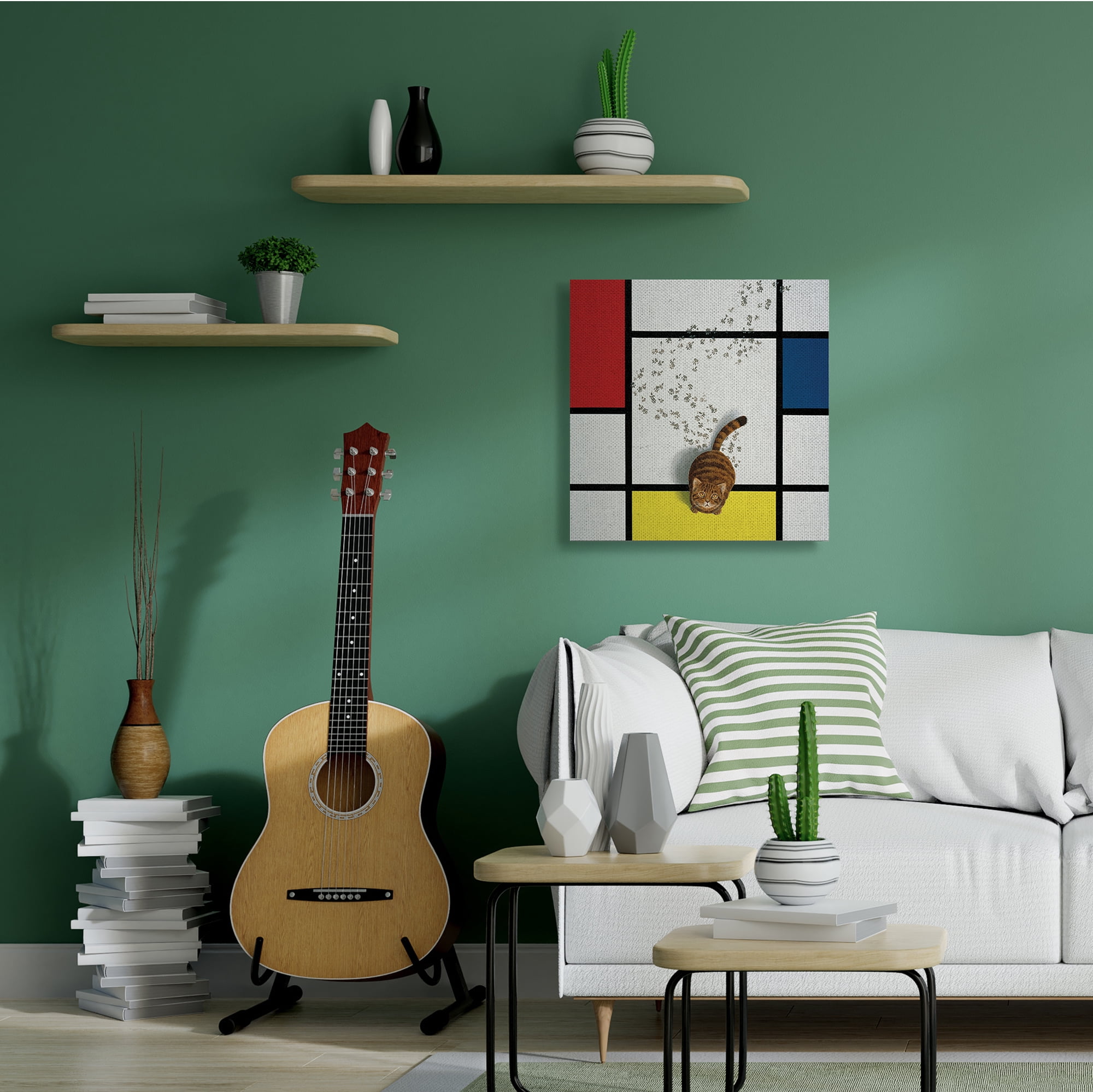 Stupell Industries Classical Mondrian Abstract Cat Painting Parody,30 x 30,Designed by Chameleon Design, Inc.