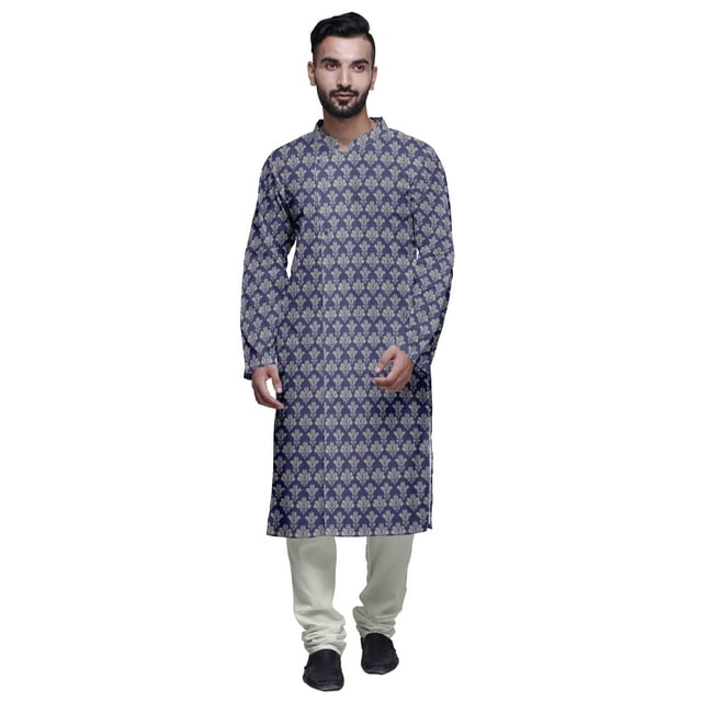 Atasi Kurta Pyjama de Designer pour Hommes Imprimé Style Angrakha Vêtements d'Été Décontractés