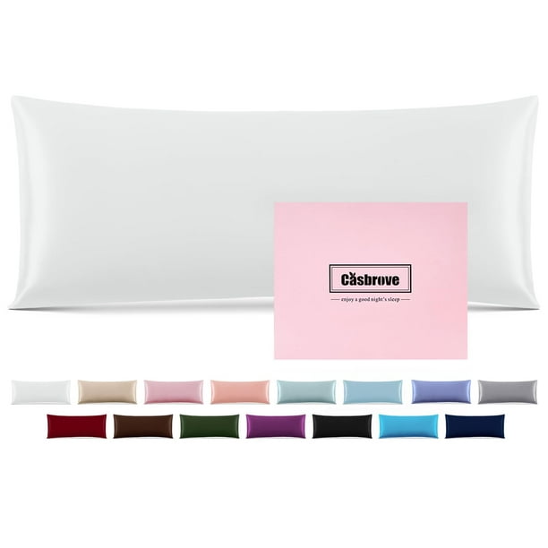 Funda de almohada corporal de seda Casbrove, 20 x 54 cm, color blanco