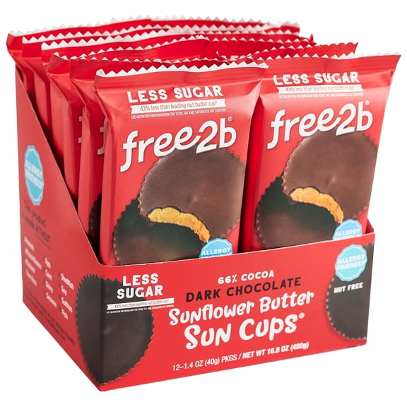 (Pack of 12) Free2b Dark Chocolate Sunflower Butter Sun Cups, 2 cups - 1.4 oz