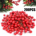 thumbnail image 2 of Estambres de perlas de Navidad, bayas artificiales, cereza, Mini flores de bayas falsas, adornos de árbol de Navidad para decoración de fiesta DIY, 200/50 piezas, 2 of 4