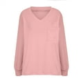 thumbnail image 7 of Women Long Sleeve Thermal Tops Fleece Cotton V Neck Pullover Sweater Basic Sweatshirt with Chest Pocket (XL, Pink), 7 of 7
