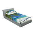 thumbnail image 2 of Ambesonne Beach Fitted Sheet & Pillow Sham Set, Sandy Palm Coconut Sea, Twin, Cream Navy Green, 2 of 2