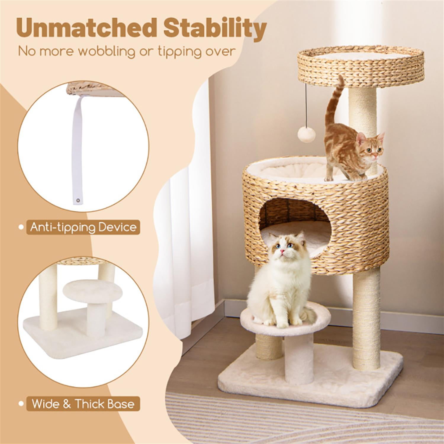 Kadyn 41" Modern Cat Tree with Toy, Cat Tower Condo for Indoor Cats with Cattail Fluff Condos, Sisal Scratching Posts and Top Perch, Beige