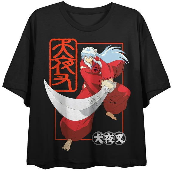 Inuyasha Wielding Sword Women's Black Crop-M