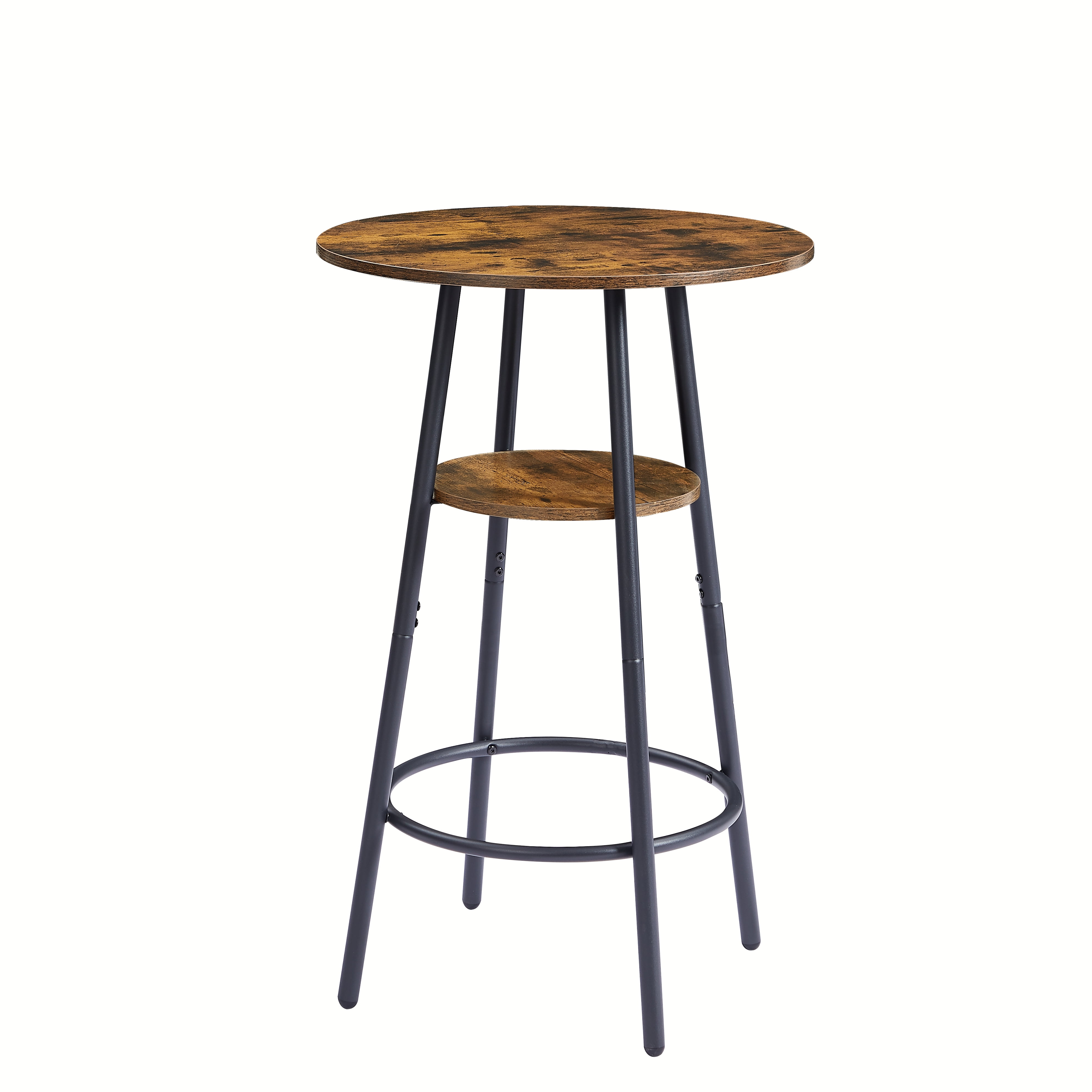 Round bar stool set with shelves, stool with backrest Rustic Brown, 23.6" Dia x 35.4" H