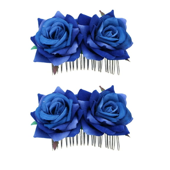 unbranded  2 Pcs Floral Hair Comb Rose Flower Flowers for Women Girls Blue