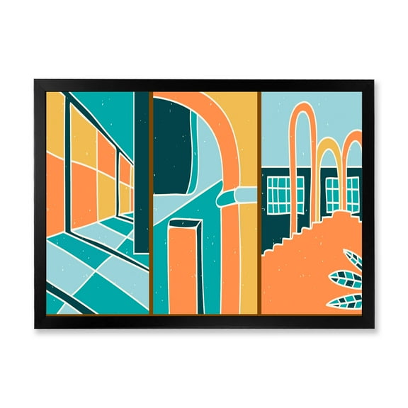 Designart 'Geometric Shapes Vintage Style Building Windows' Modern Framed Art Print