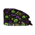thumbnail image 3 of Voska Women's Halloween Print Scrub Cap Work Hat Cotton Adjustable Breathable Full Coverage Nurse Hat Cosplay Daily Shower Hair Cap Green one size, 3 of 6