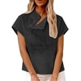 thumbnail image 5 of Womens Plus Size Tops Tshirts Cotton Linen High Neck Cap Sleeve Shirt Fashion Casual Cotton Linen Blouses Tops on Sale, 5 of 6