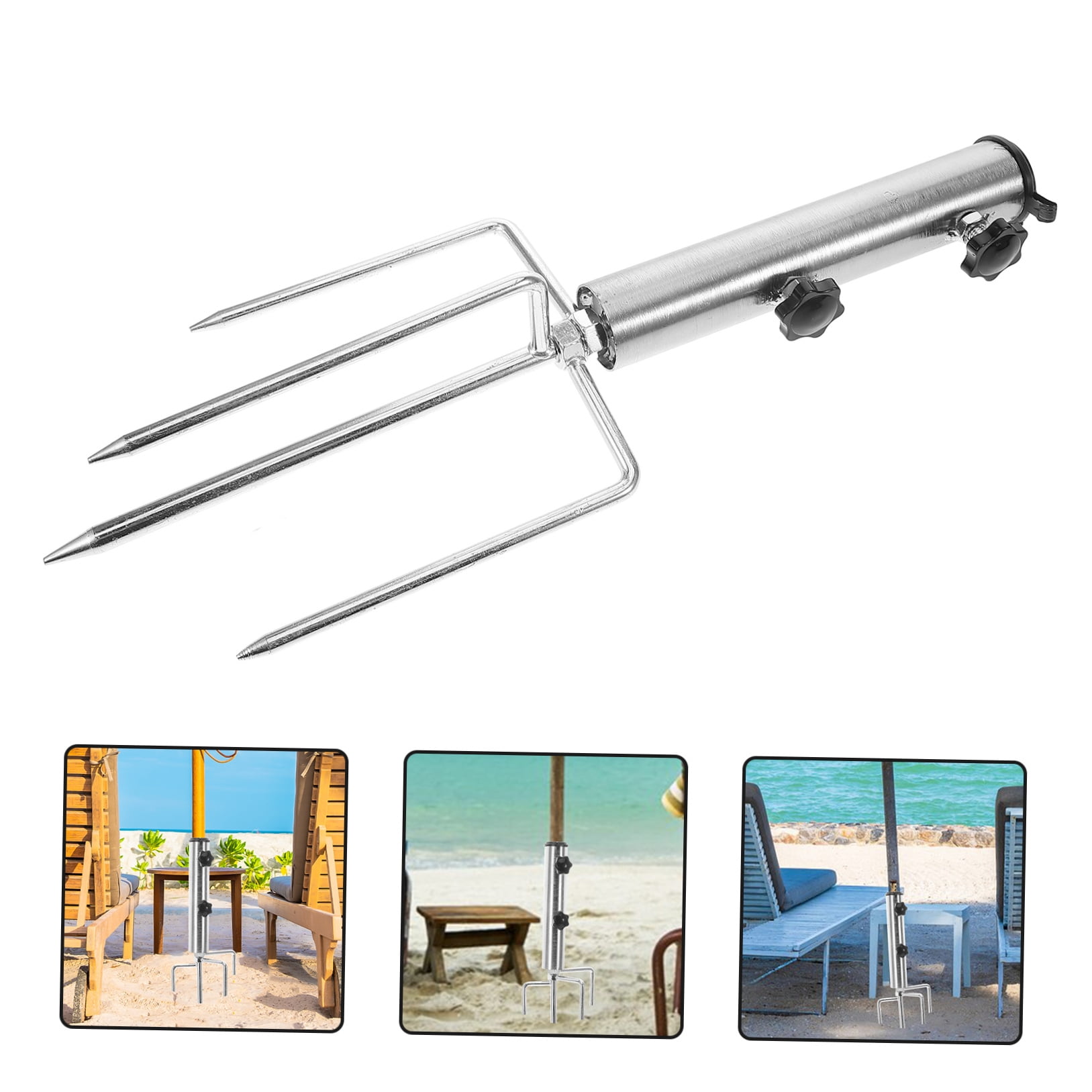 IBASETOY Plated Silver Heavy Duty Beach Umbrella Holder with Ground Insert Stand for Stability Outdoors