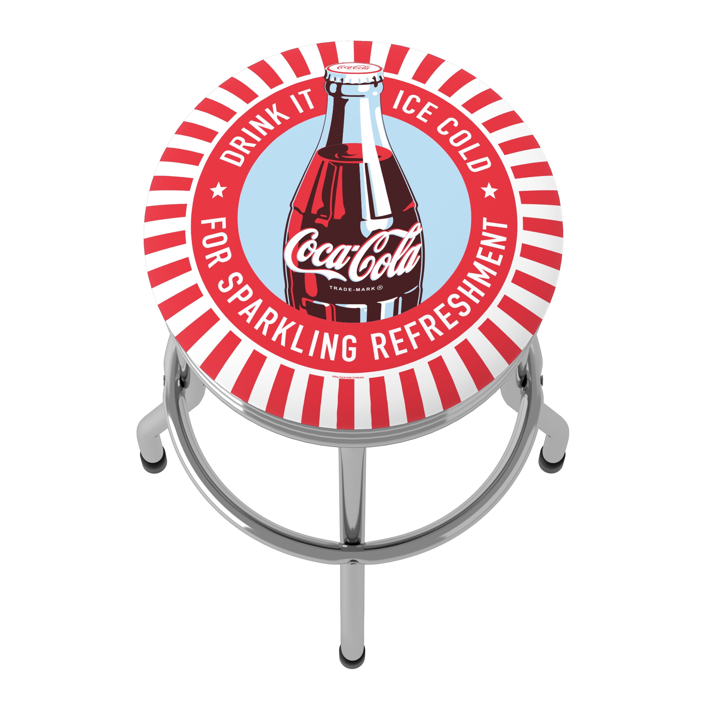 Trademark Gameroom Coca-Cola Drink It Ice Cold for Sparkling Refreshment Bottle Art Chrome Ribbed Barstool