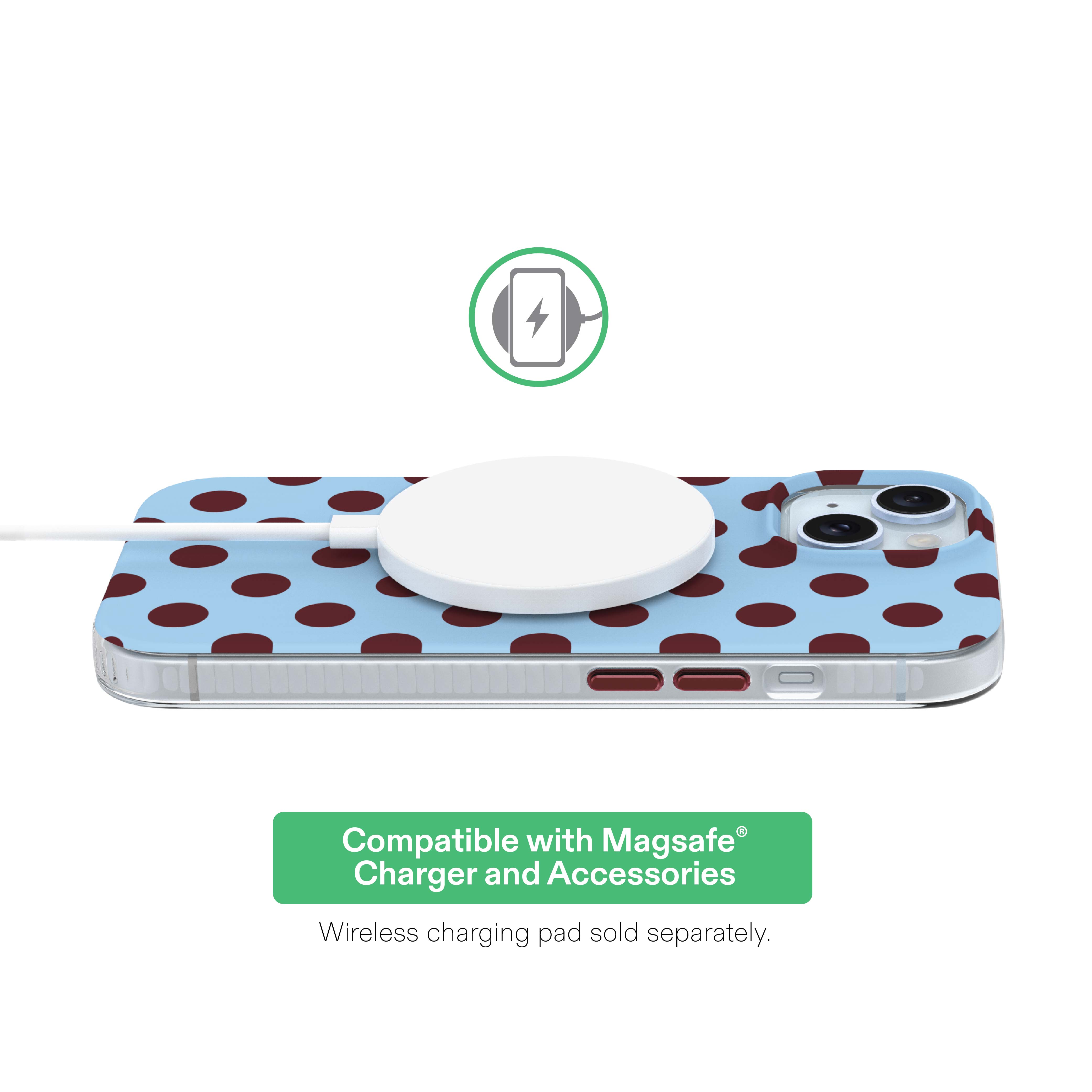 onn Phone Case for iPhone 17e / 16e / 15 / 14 / 13, MagSafe Compatible - Blue and Burgundy Polka Dot
