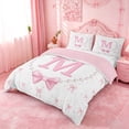 thumbnail image 2 of meiyoeat Chic Bow Tie Bedding For Bowknot Girls,Pink Initial Letter M Duvet Cover Full For Kids,Pink Reversible,3-Piece(No Comforter), 2 of 6