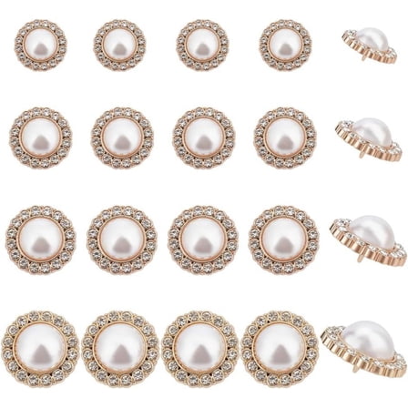 24Pcs 4 Styles 1-Hole Alloy Rhinestone Shank Buttons with Plastic Imitation Pearl Beads Half Round Golden 15~22x10~13mm hole: 1.8~2.8mm 6pcs/style