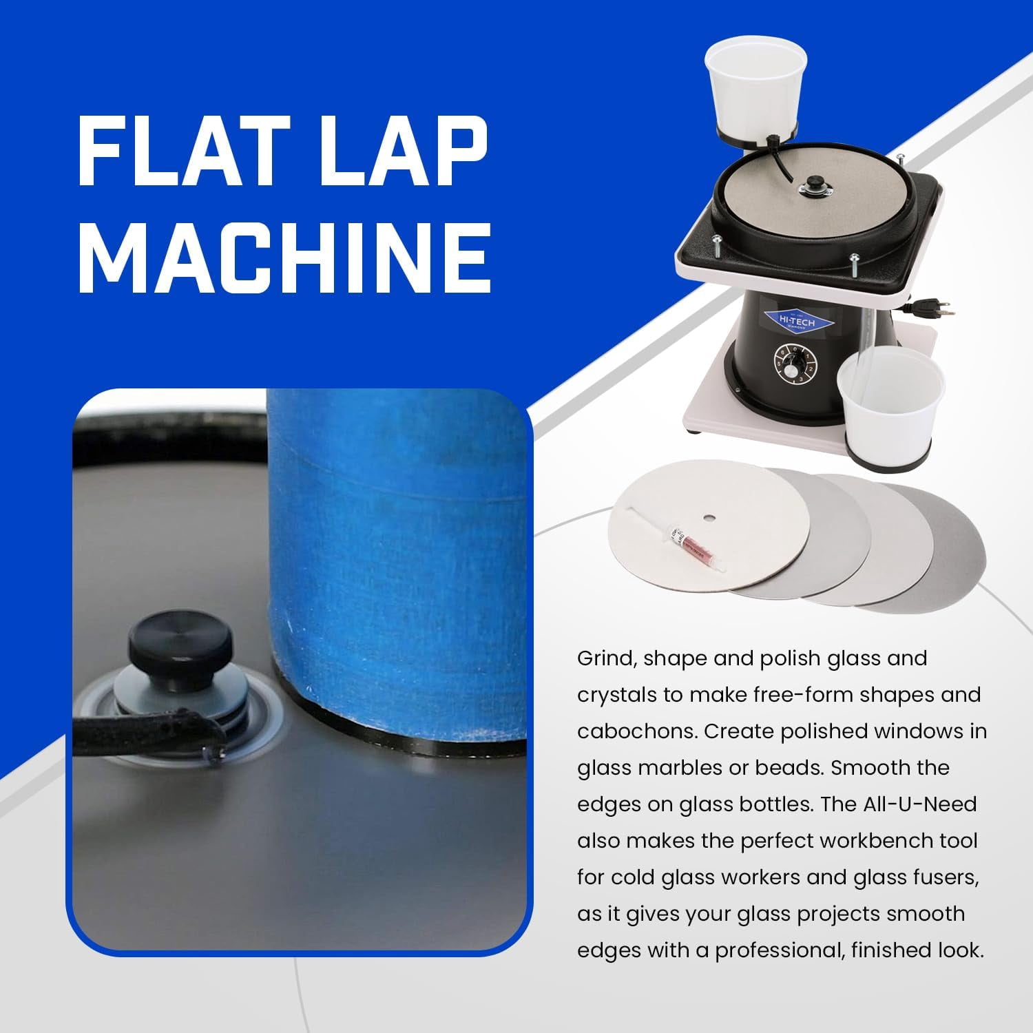 Hi-Tech Diamond 8" All-U-Need | Glass Crystal Grinding Polishing Lap Machine | Includes Accessory Kit