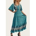 thumbnail image 6 of PRETTYGARDEN Women's Casual Summer Boho Floral Print Dress V Neck Short Sleeve High Waist Long Maxi Beach Dresses, 6 of 6