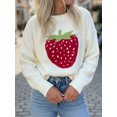 thumbnail image 3 of LMLYSoH Women Knit Sweater Long Sleeve Crew Neck Strawberry Pullover Warm Sweater for Fall Winter, 3 of 9