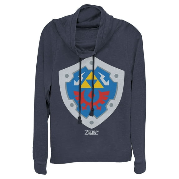 Junior's Nintendo Legend of Zelda Link's Awakening Hylian Shield  Cowl Neck Sweatshirt Navy Blue 4X Large