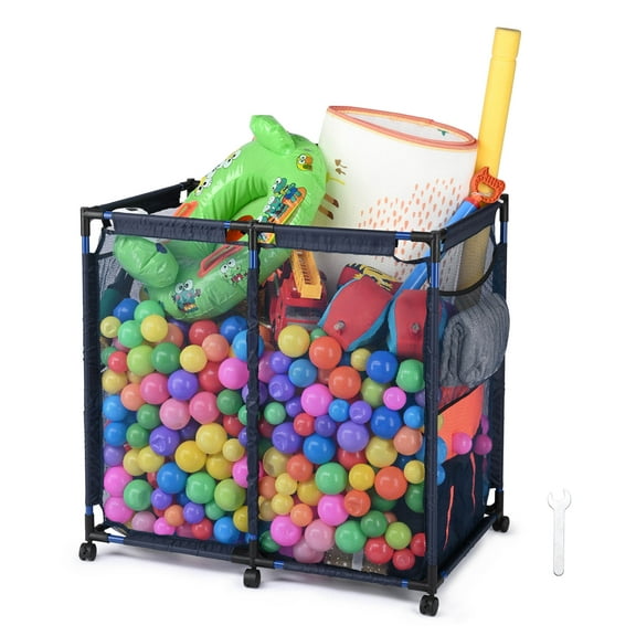 Yescom Metal Frame 6 Wheels Large Mesh Pool Storage Bin Netting Organizer, 37"x24"x35", Blue