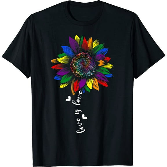 Rainbow Sunflower Love Is Love LGBT Gay Lesbian Pride T-Shirt