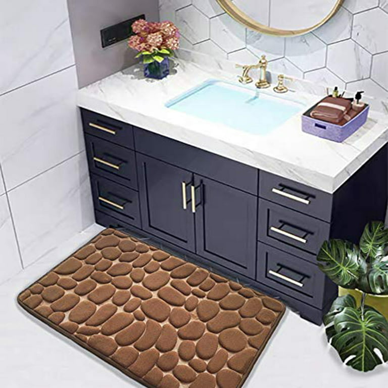 Black Bathroom Rugs Memory Foam Bath Mats for Bathroom Floor Mats  Cobblestone Non-Slip Bath Rug Water Absorbent Indoor Door Mat Outdoor  Kitchen Rug Shower Mat,16 x 24 
