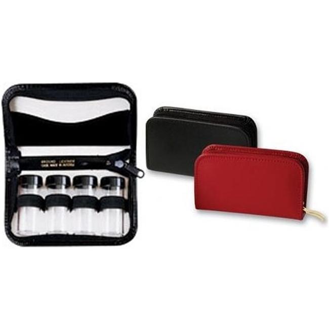 Budd Leather 5440049 Leather 4 Vial Pill Case Red