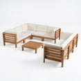 thumbnail image 2 of Frankie Outdoor 9 Piece Acacia Wood Sectional Sofa Set with Coffee Table and Cushions, Teak, Beige, 2 of 8