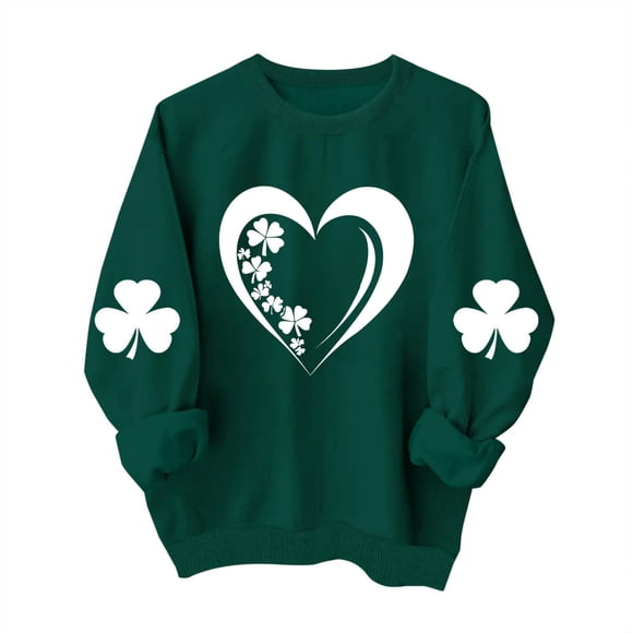 Wo-Fusoul Chandail pour Femmes, Haut à Col Rond Imprimé de la Saint-Patrick à Manches Longues, Chandail Vert en Tricot Décontracté