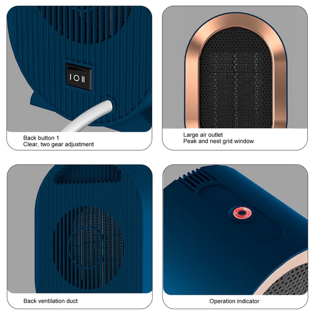 Calentadores de ventilador eléctrico de 1200 W soplador de aire caliente de escritorio electrodomésticos (azul UE) JShteea Libre de BPA