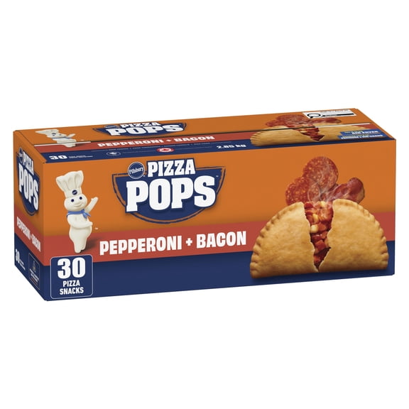 Pillsbury Pizza Pops, saveur Pepperoni + Bacon, collations de pizza surgelées, 2,85 kg, 30 pièces, Contient : Blé, Lait. 2.850kg