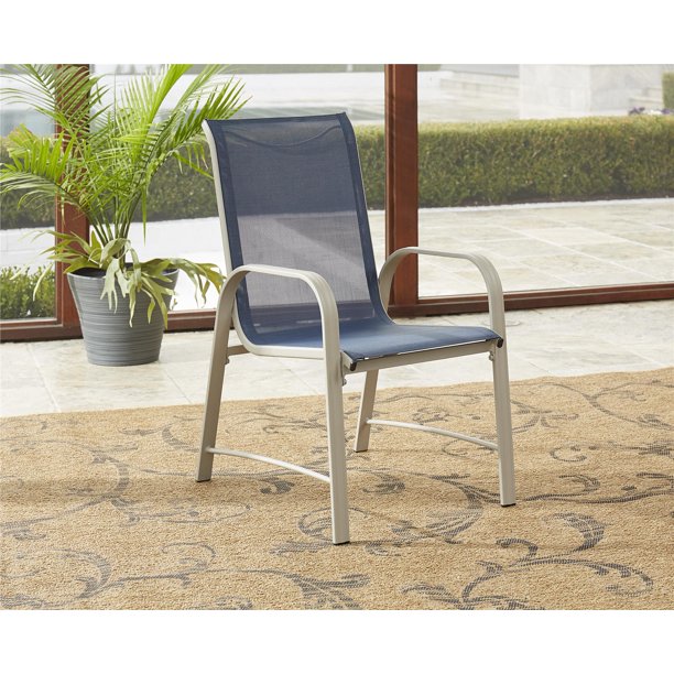 COSCO Outdoor Living Paloma Steel Patio Dining Chairs, Navy Blue Sling