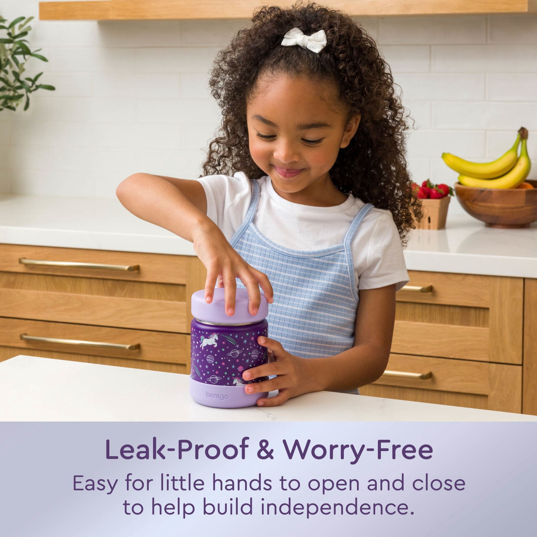 Bentgo Kids Stainless Steel Food Jar - 11 fl oz Leak-Proof Double Insulated Hot or Cold Food Container with Removable Silicone Bumper, Dishwasher Safe, Easy Open Lid, Ages 3+ (Unicorn)