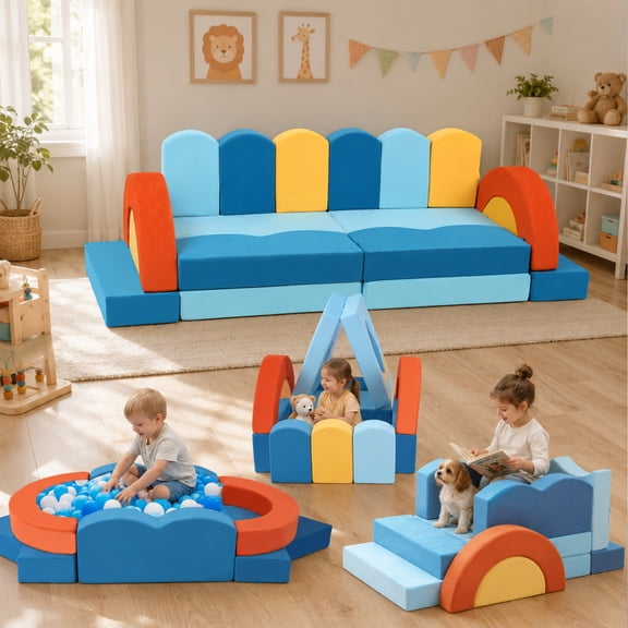 JUIKURY 22Pcs Modular Sofa, Ocean Theme Foam Sofa Suitable For Indoor Lounge And Game Room