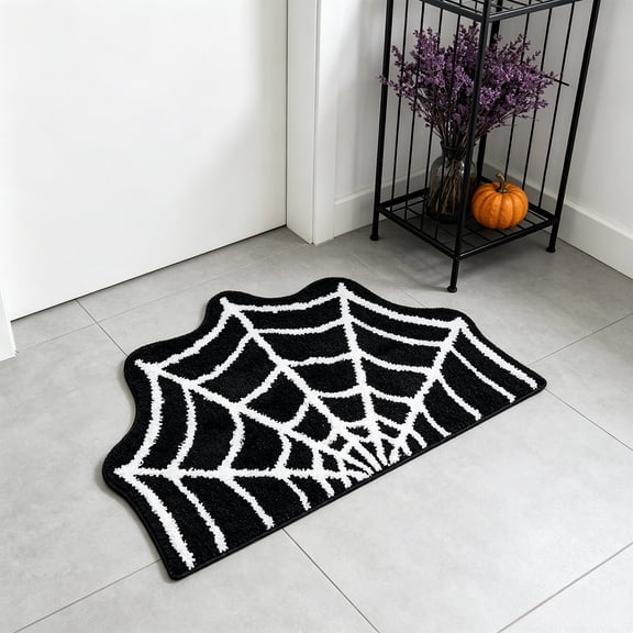 TMOYZQ Spider Web Bath Mats - 23.6x15.7 Inch Halloween Bath Mat, Soft and Absorbent Halloween Rug for Front Door, Bedroom, Living Home, Non-Slip, Machine Washable
