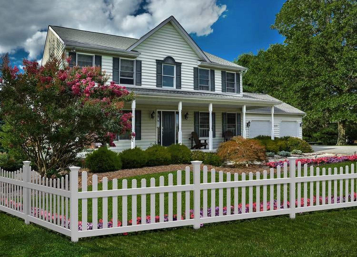 3.5ft H x 6ft W (1 Panel + 1 Post) No Dig WamBam All American Fence Kit, White Vinyl Picket Fence, Easy Install Outdoor Fence for Backyard or Patio, DIY Decorative Fencing, ZP19041