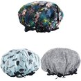 thumbnail image 1 of ORUYROP Bonnets de Douche, Lot de 3 Bonnets de Bain pour Femmes, Imperméables et Ajustables, Double Couche (Multicolore8), 1 of 6