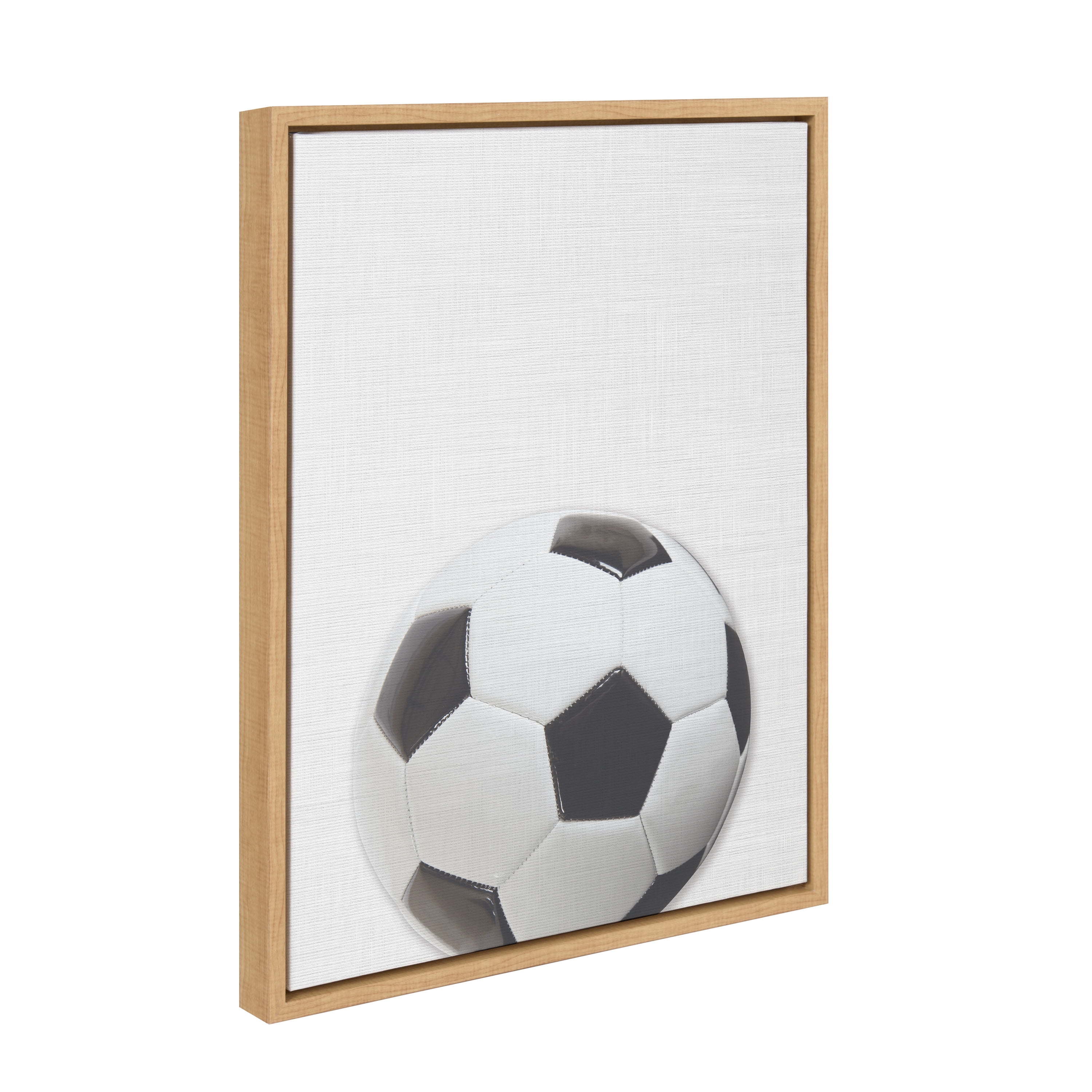DesignOvation Sylvie Color Soccer Ball Portrait Framed Canvas Wall Art, 18x24 Natural, Sporty Wall Decor For Home