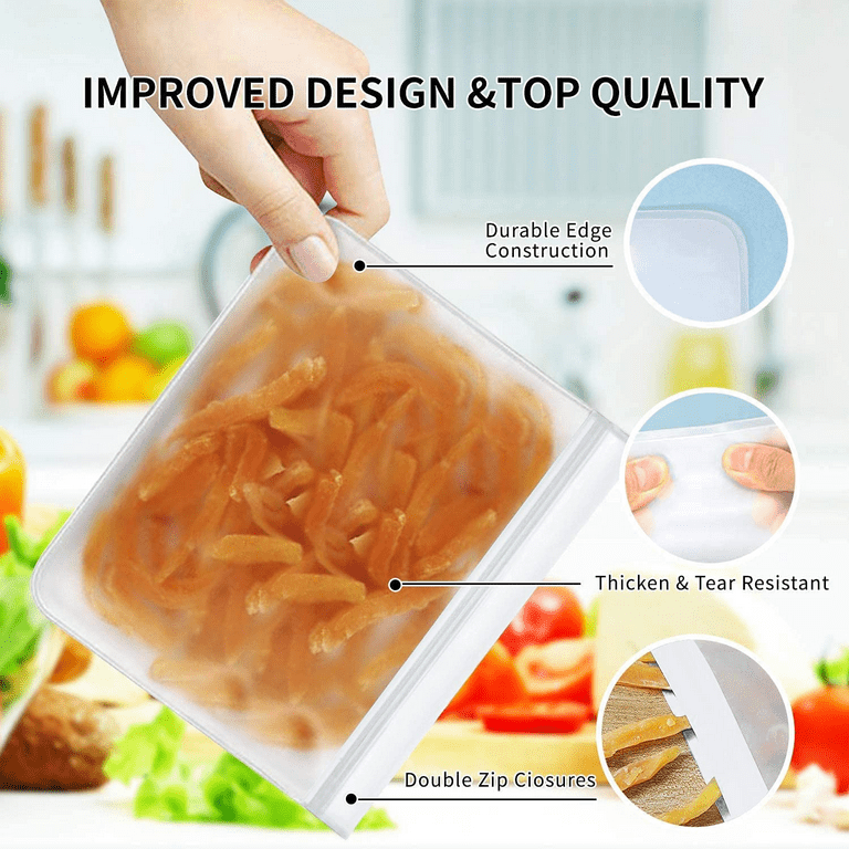 Ziplock Reusable Food Storage Bags Gallon Freezer Bags 10 Pack Reusable Sandwich Snack Bags - Silicon Reusable Silicone Bags for Vegetable Meat Cheese