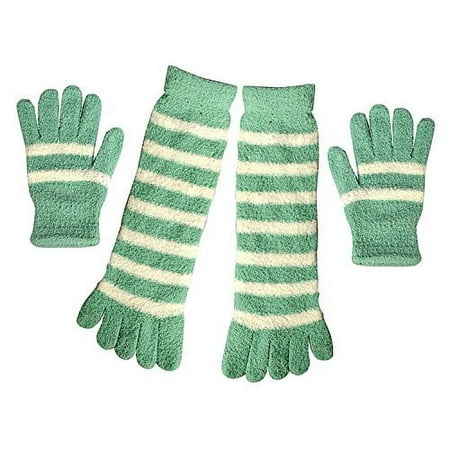 Peach Couture Winter Cozy Striped Fuzzy Toe Socks and Gloves Pack