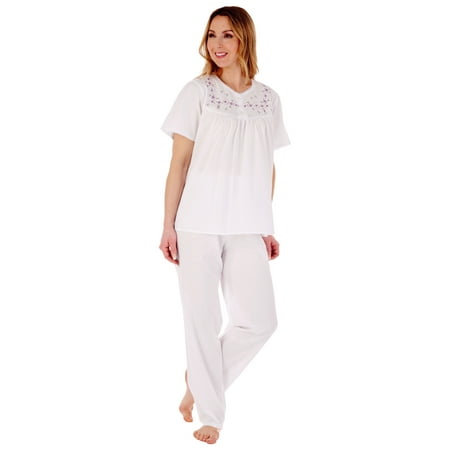 

Slenderella Embroidered Yoke Woven Cotton Short Sleeve Pajamas PJ3271