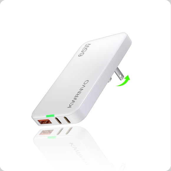 Cargador KWRNVO Plano USB de pared 65W GaN 3 puertos MacBook Pro/Air
