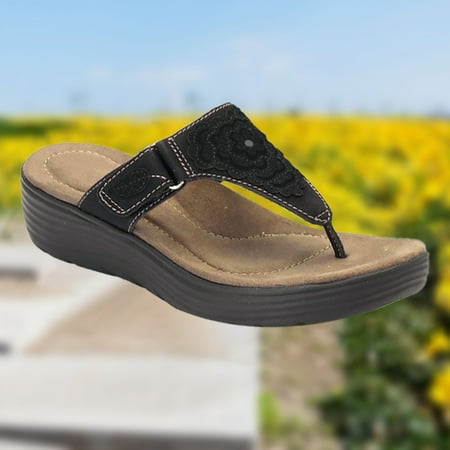 

Egmy Flip-Flops Sandals with A Buckle and Low Wedge Heel Casual Sandals